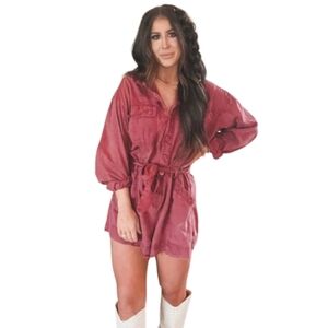 Chelsea DeBoer XS/S Red Layne Cotton Linen Romper